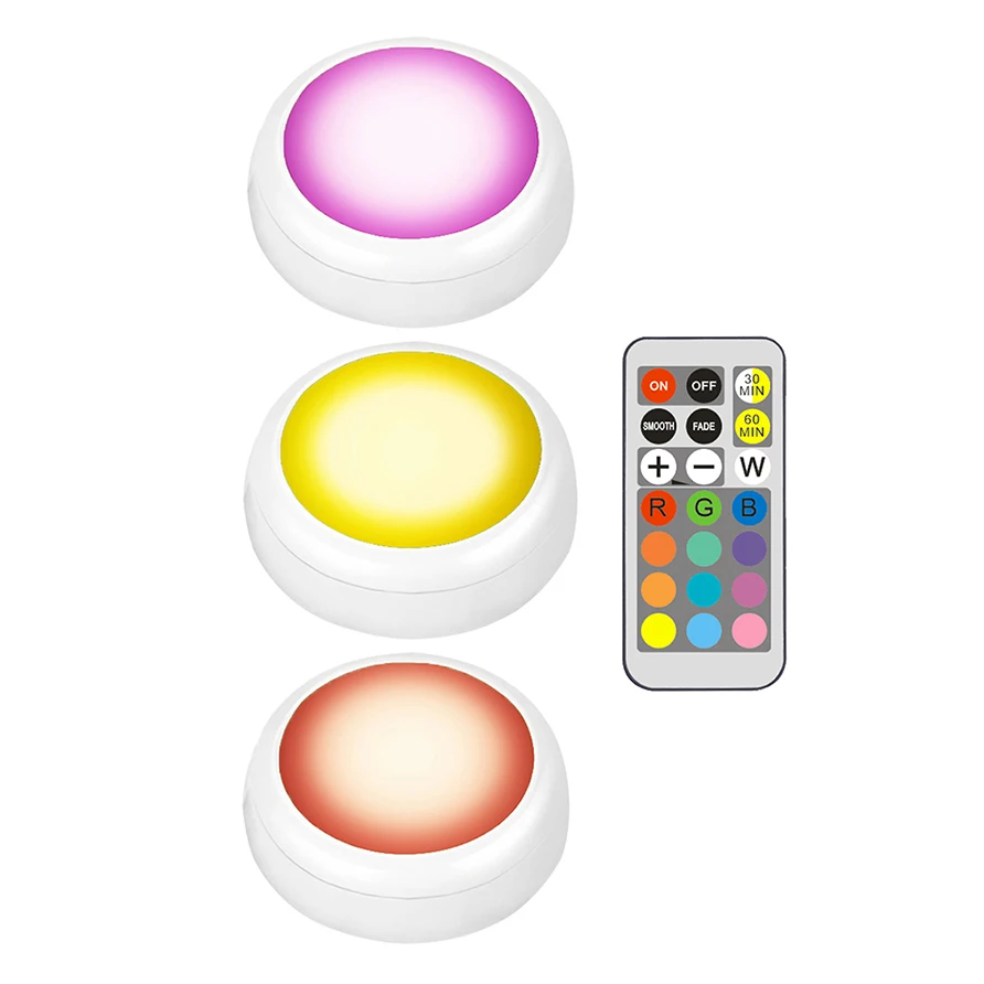 3 lamp and remote Светодиодный больше цветная(RGB) Цвет шкаф ночной Светильник батарея Точечный светильник с регулируемой яркостью под полкой Кухня счетчик светильник ing пульт дистанционного управления - Цвет: 3 lamp and remote