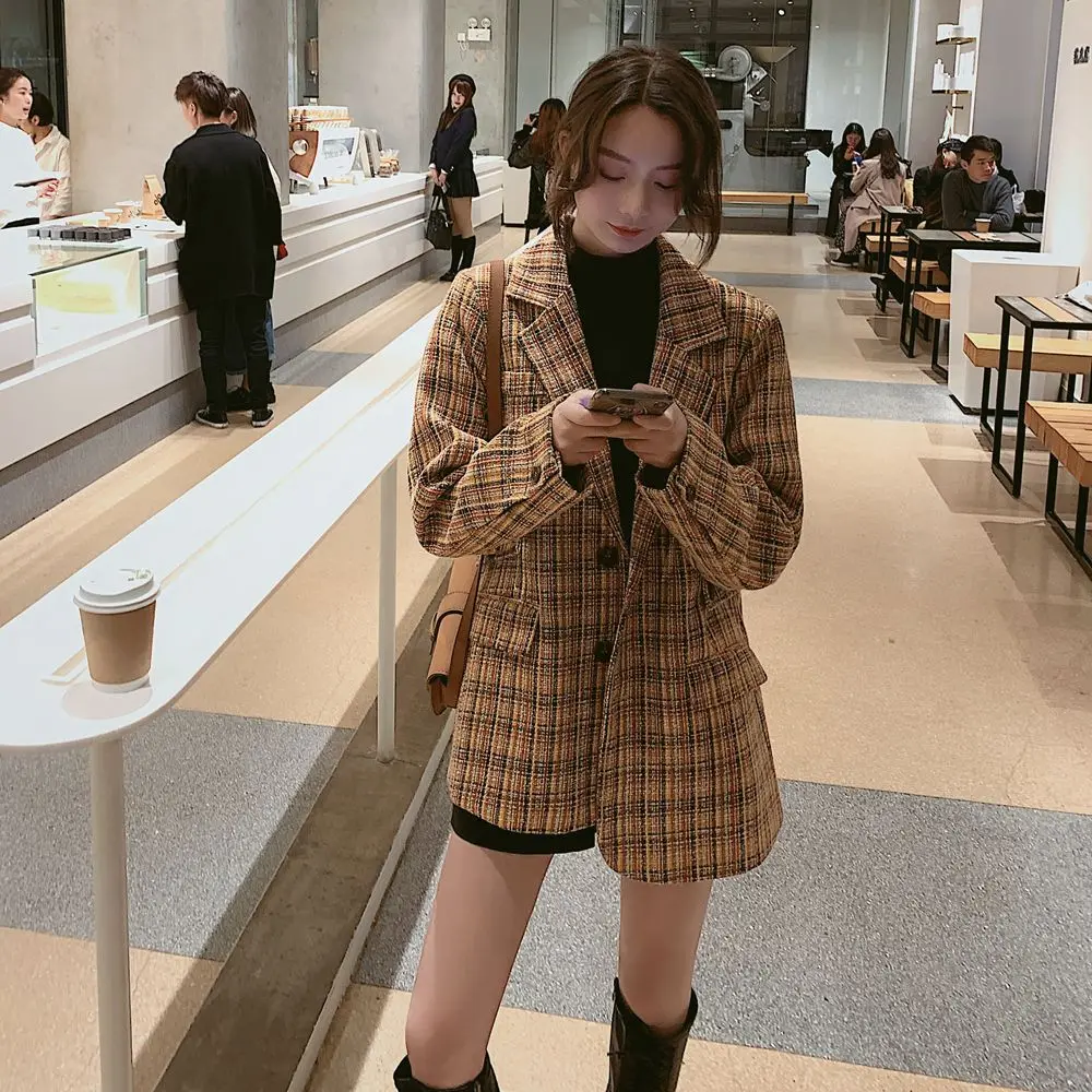 

Photo Shoot Graceful Fashionable Chunky Flower Thin Coat 2020 Spring New Style WOMEN'S Dress Retro Laziness-Style Plaid Suit