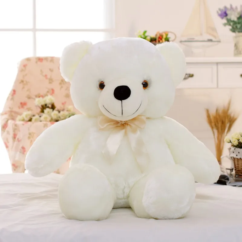 30-80 см Милая музыкальная Люминесцентная плюшевая игрушка плюшевый медведь мягкая заполненная плюшевая подушка для детей Рождественский подарок - Цвет: 50cm white LED