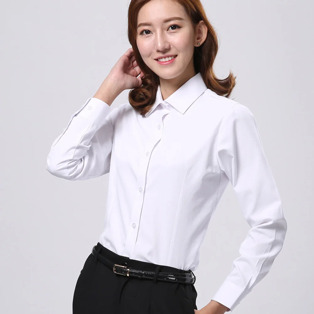 Женские блузки с длинным рукавом белые офисные деловые дышащие Camisa Branca