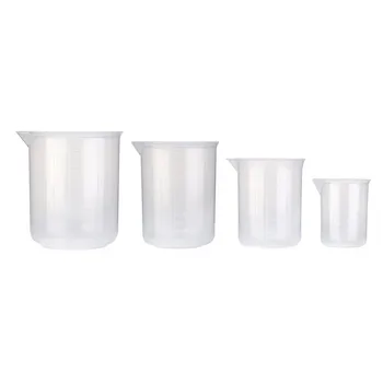 

Set of 4 Measuring Cup Labs Plastic Graduated Beakers 50ml 150ml 250ml 500ml (Transparent)
