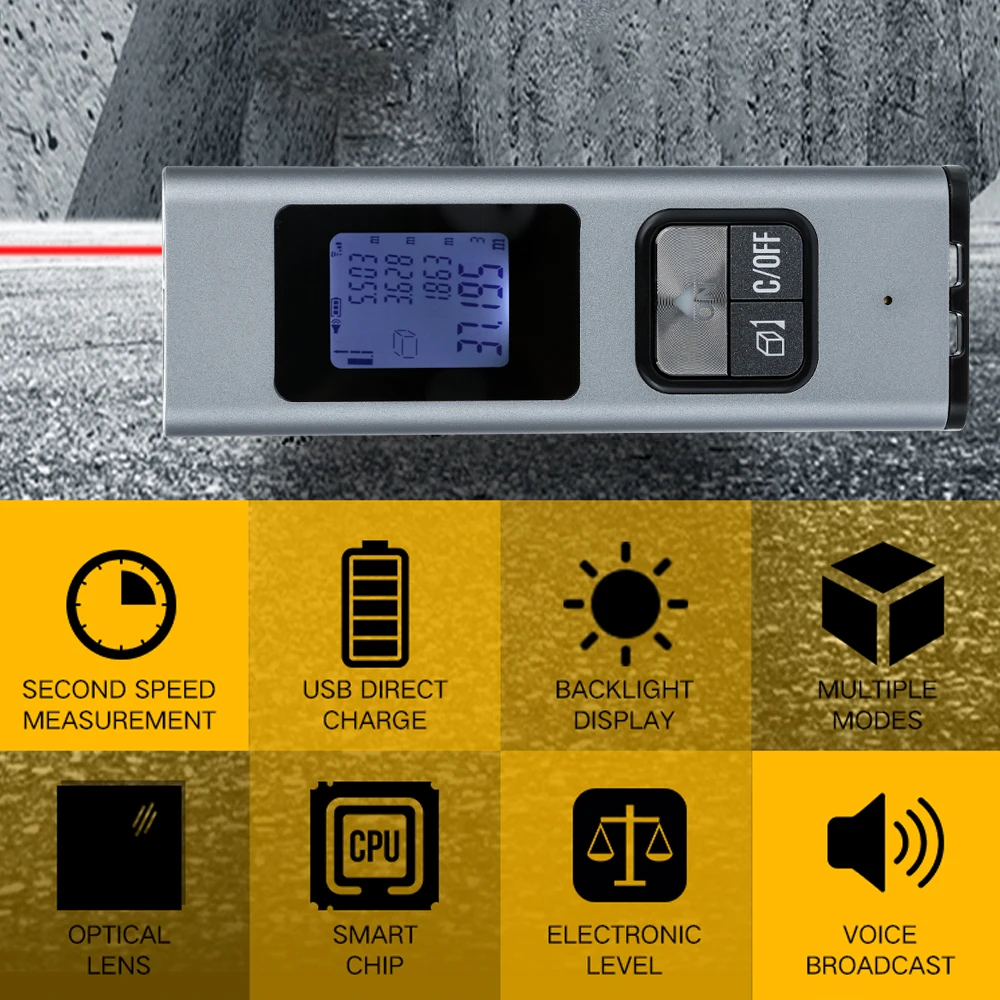 Portable Handheld Mini Laser Range Finder USB Rechargeable Range Finder with 0.03-40 Meters Measuring Range