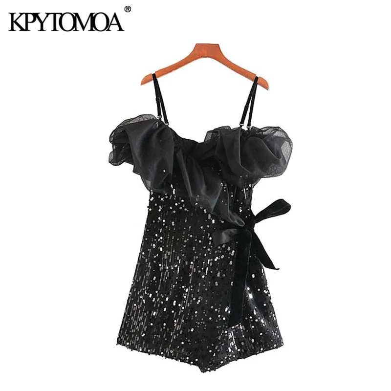 

Vintage Sexy Sequins Shiny Patchwrok Wrap Mini Dress Women 2020 Fashion Bow Tie Sashes Adjustable Straps Party Female Dresses