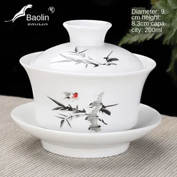

White Porcelain Three Only Cover Bowl Tea Cup Tea Bowl Large Single Tea Set Home Kung Fu Tea Sopera De Ceramica On-glazed