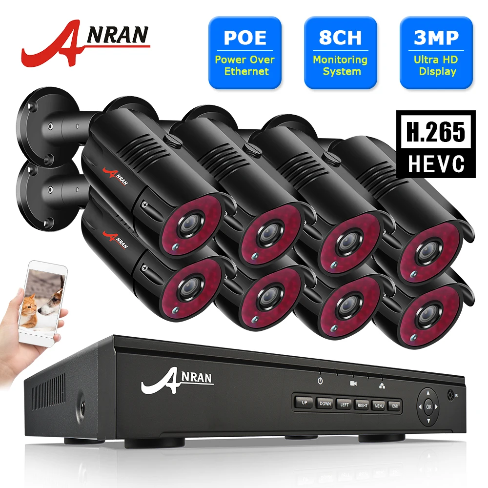 

3.0MP Video Surveillance System Camera CCTV NVR Kit 8 CH PoE Security Camera System Outdoor Night Vision Camera ANRAN