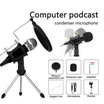

New Condenser Microphone 3.5mm Plug Home Stereo MIC Desktop Tripod for PC YouTube Video Skype Chatting Gaming Podcast Recording