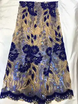 

Latest African lace fabric with sequins 2020 High Quality Velvet Lace royal Blue Nigerian Lace Fabrics For Wedding dress ZHXA3