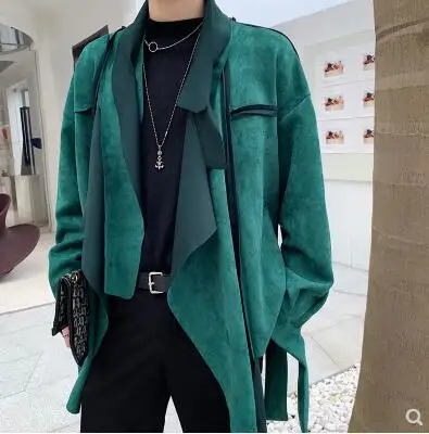 M-XL, новинка, Мужская одежда, необычный дизайн, куртка, модный кардиган с лентой, парикмахерское пальто, костюмы - Цвет: green