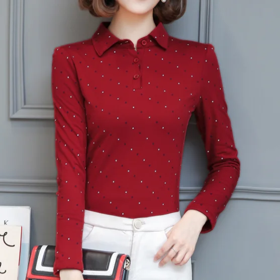 Корейские модные женские блузки рубашки элегантные в горошек плюс размер топы и