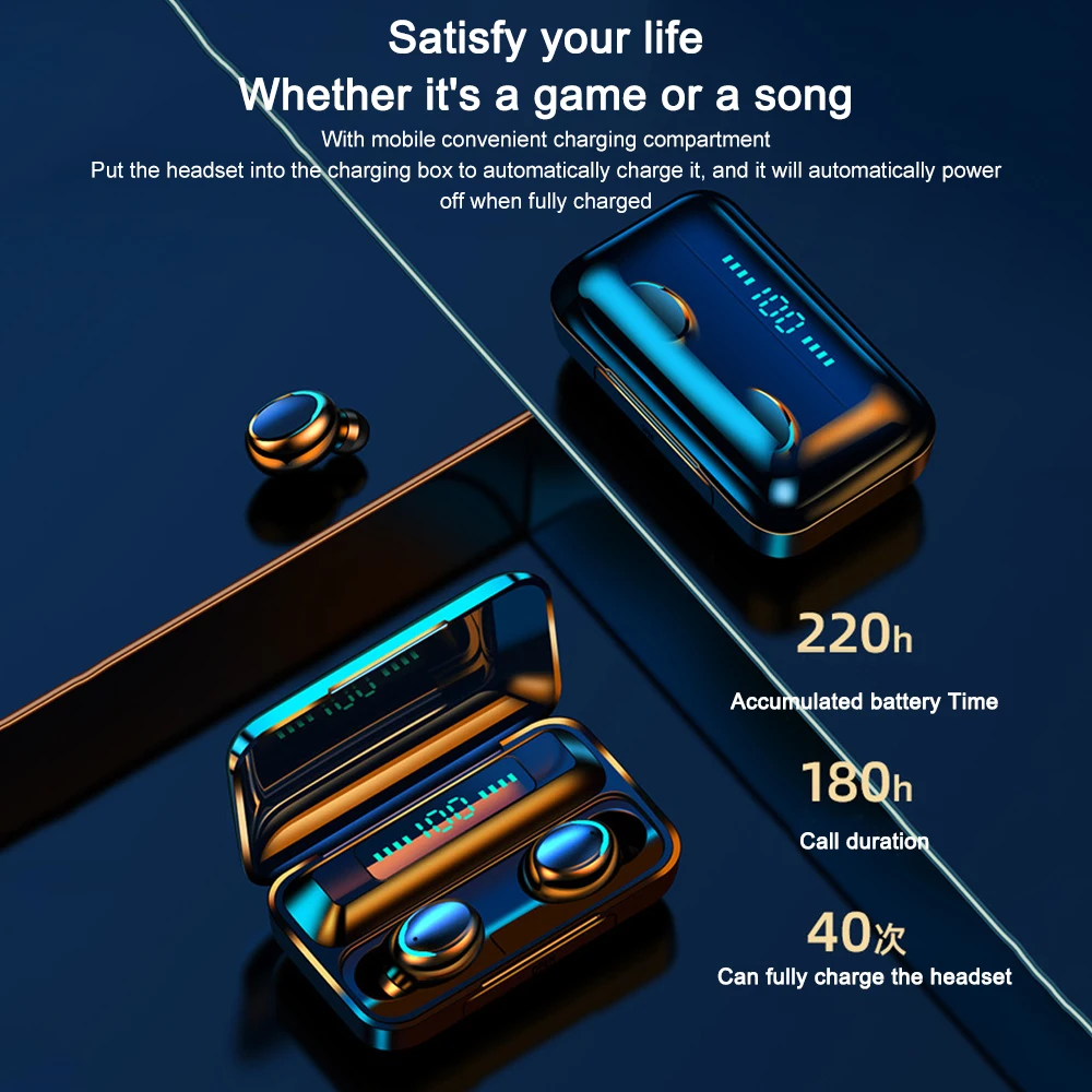 Wireless Bluetooth Earphone 5 0 Headphones Stereo Noise Cancelling Headphone F9 5 TWS Sport Earbuds with LED Display for Iphone