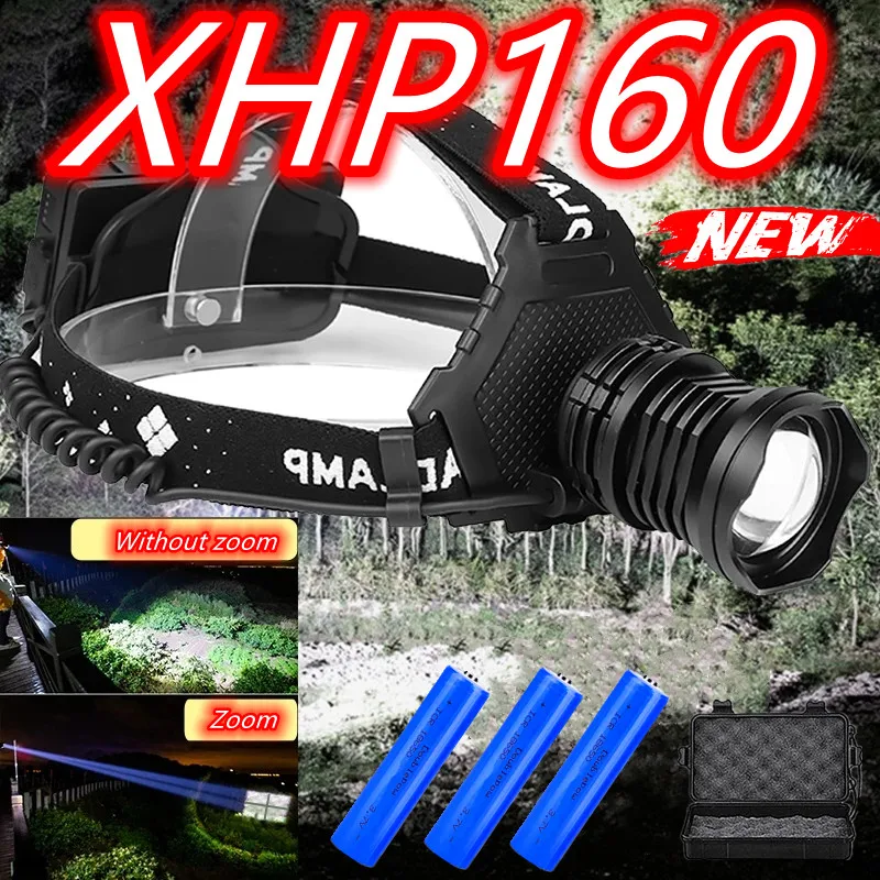 Мощный светодиодный налобный фонарь XHP160 18650 лм с зарядкой от USB Xhp90