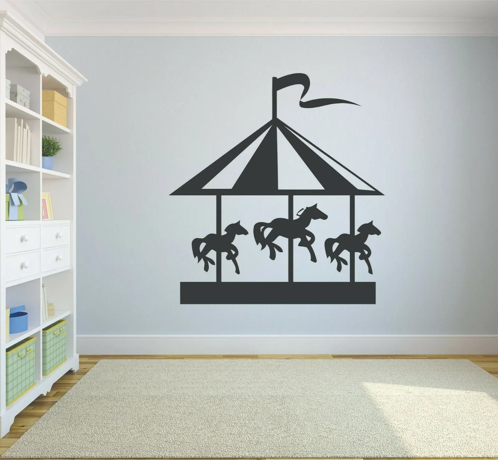 Best Carousel Wall Decal Ride Horses Amusement Carnival Kids Bedroom Baby Room Nursery Interior Decor Vinyl Window Stickers Art Q390