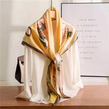 

pure silk scarf satin flower print big size square scarf fashion luxury seda foulard scarf women dress accessories cape wraps za