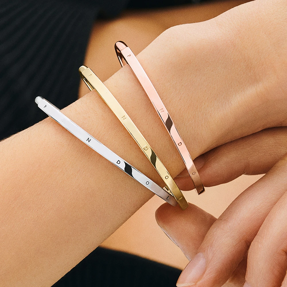 Pulsera Pandora para mujer, brazalete de I D brillante, Color oro rosa, plata oro|Pulseras de amuleto| - AliExpress