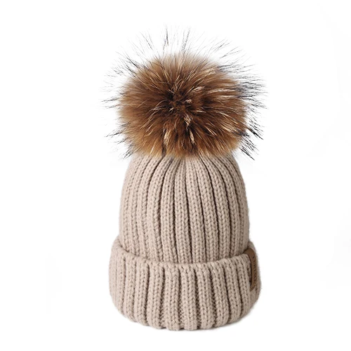 Furtalk Real Fur Pompom Beanie Hat 