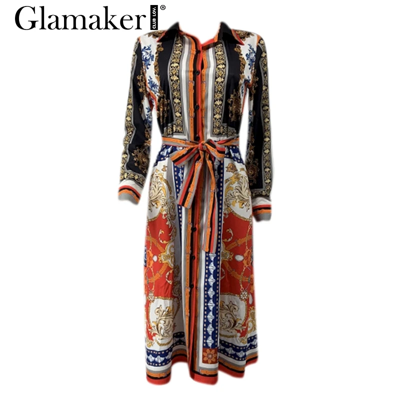 Красный Glamaker сексуальное осеннее винтажное платье с принтом женское облегающее зимнее платье-рубашка с длинным рукавом Женские вечерние платья в стиле ретро плюс размер миди платье - Цвет: Красный