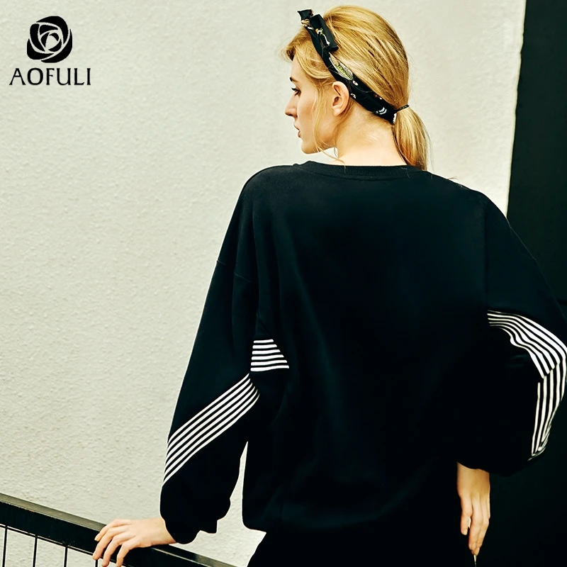 AOFULI L~ 4XL 5XL толстовка с длинными рукавами и нашивками с героями мультфильмов большой размер женский пуловер рубашка рукава «летучая мышь» уличная одежда футболки A4071