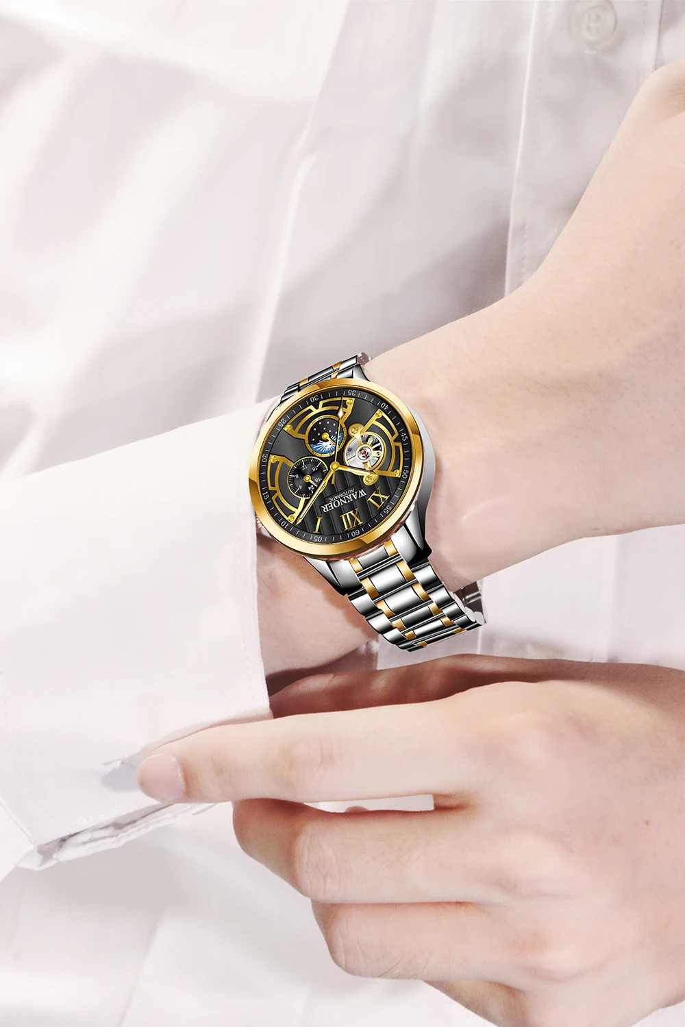 WAKNOER, Топ бренд, роскошные деловые часы, мужские автоматические светящиеся часы, мужские водонепроницаемые механические часы с турбийоном