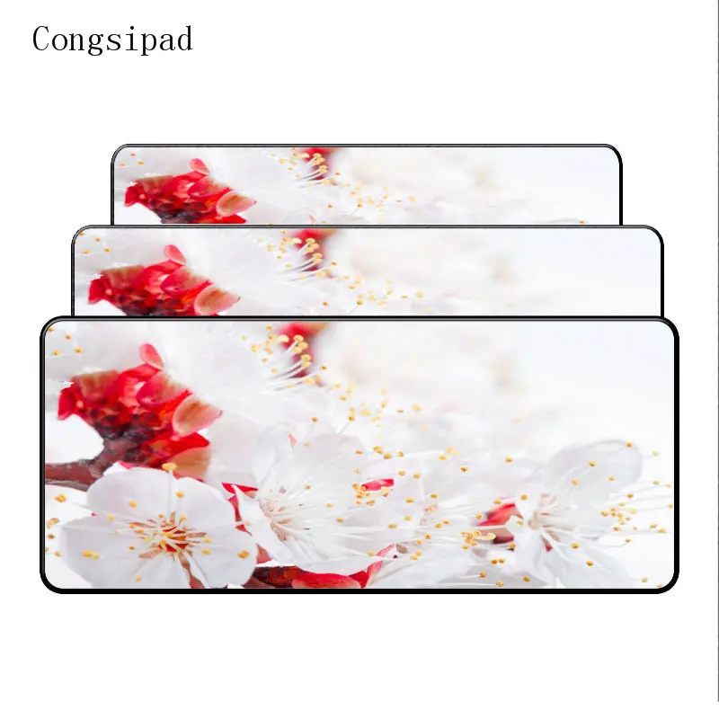  Congsipad Red White Flower Large Mouse Pad Overlock Edge Big Gaming mouse Pad Send BoyFriend the Be
