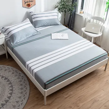 

Simple Style Pure Color Stripes Mattress Cover Bed Linen 1pc Fitted Sheet with Elastic Band 120cmx200cm,150cmx200cm,180cmx200cm