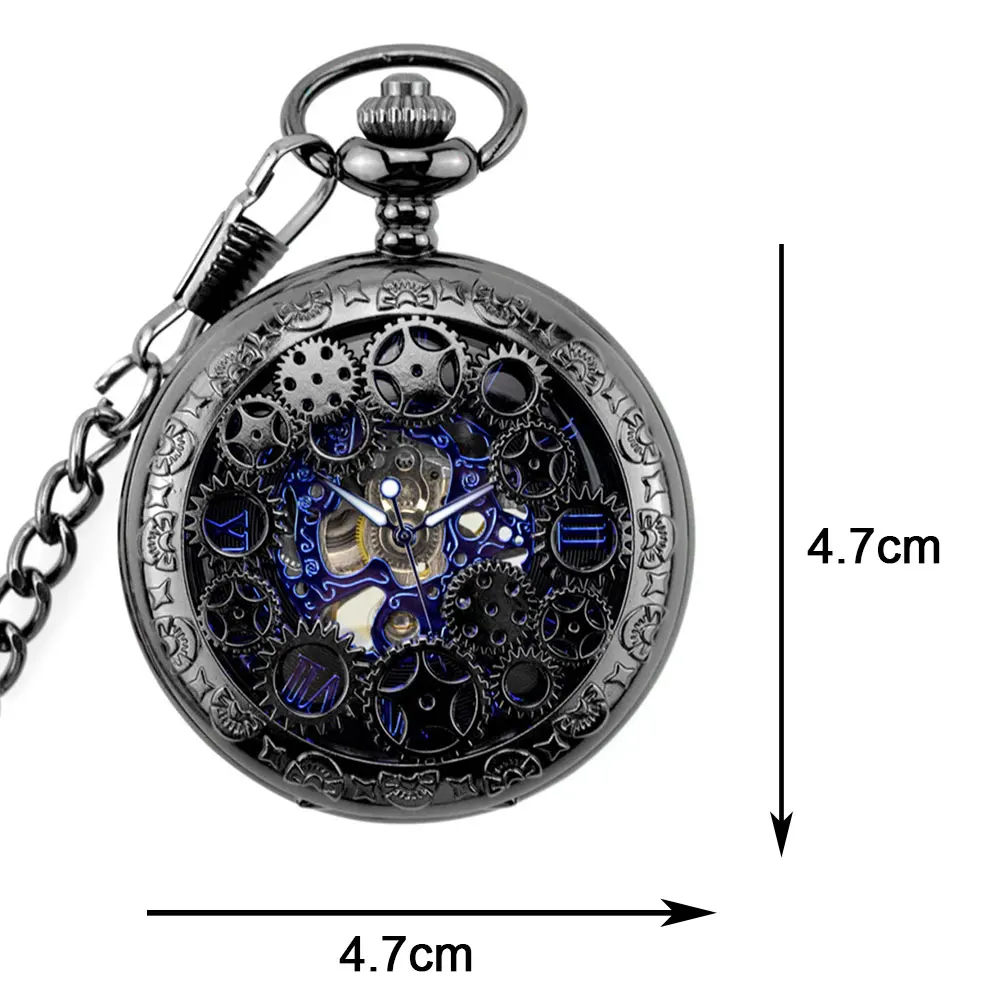 Mechanical Sculptured Fashion Pocket Watch Vintage Roman Numerals Necklace Gear Shape Retro Gift With Chain Fob Flip Open