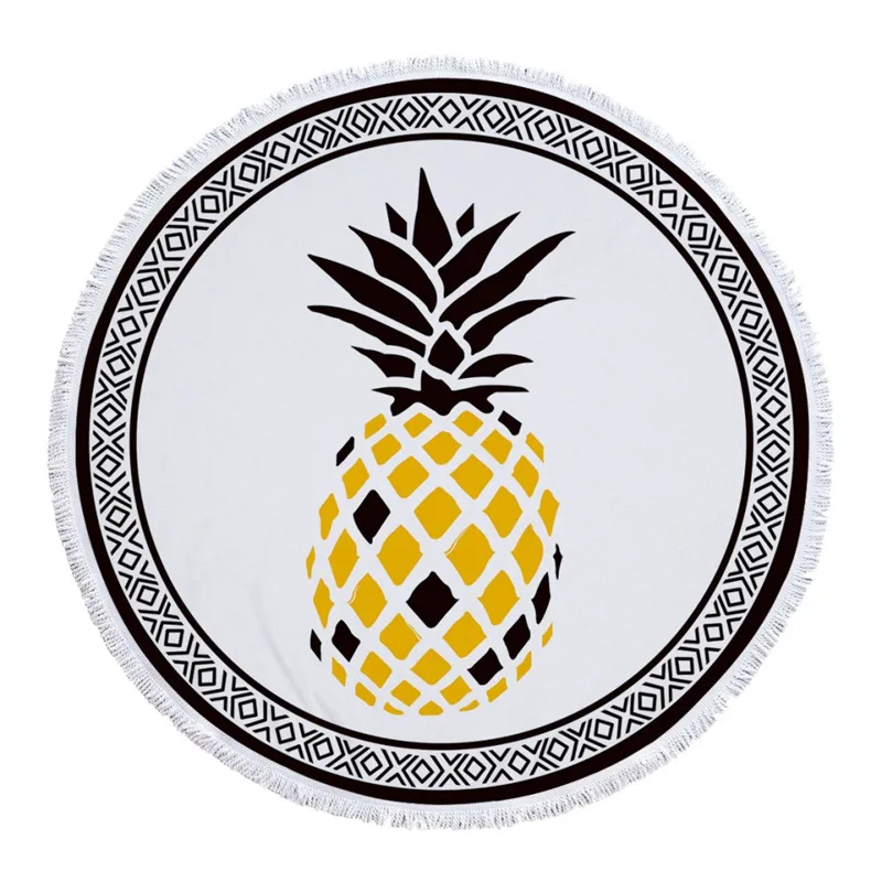 Бежевый 150 см красочные Pineappl микрофибры круглое пляжное полотенце Йога коврик с бахромой Настенная роспись стены пляжное полотенце скатерть - Цвет: Бежевый