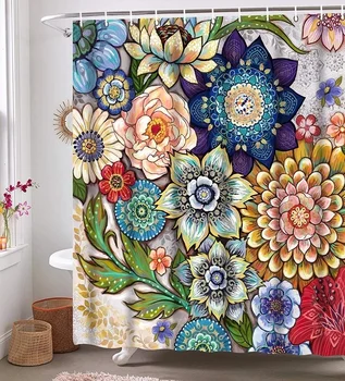 

Blossom Floral Shower Curtains for Bathroom Rug set Lid Toilet Cover Bright Fabric Blossom Shower Curtain 1/3/4pcs 180x180cm