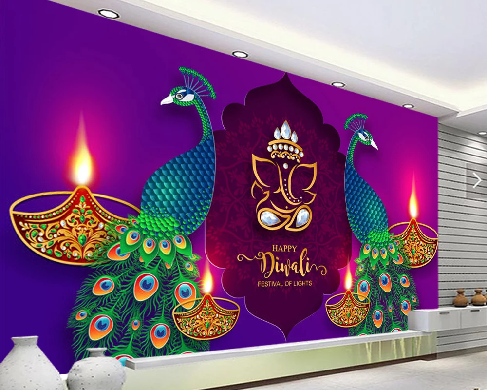 Diwali узор Павлин Индийский стиль 3d обои papel де parede, гостиная ТВ диван стены спальни ресторан росписи