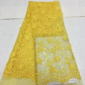 

New African French Mesh Lace Fabric with Sequins Nigerian Net Lace Fabric Embroidery Sequins Lace for Party Sewing