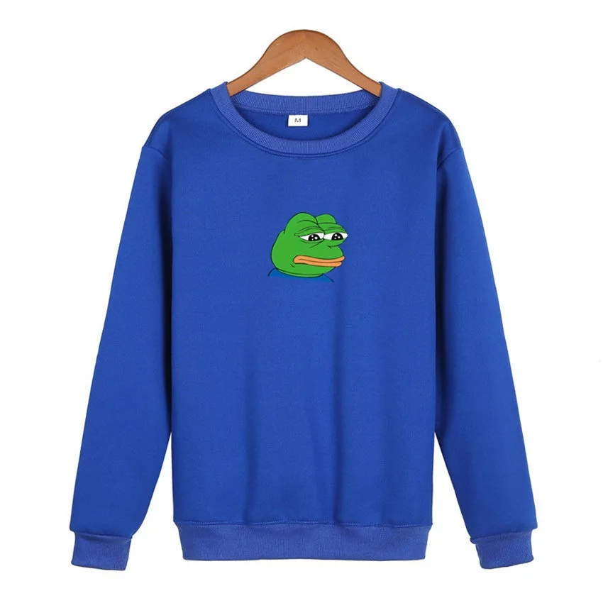 O-Neck Hoodie Sad Frog Print Mens Fashion Brand Sweatshirt Men Women Hoodie Pullover New Autumn Hip Hop Streetwear hoody - Цвет: blue   lv