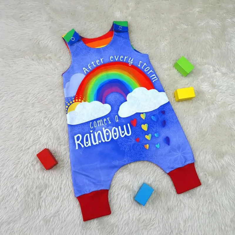 Summer Casual Fashion Baby Rompers Baby Cartoon Rainbow Printing Sleeveless Rompers Roupas Bebe Infant Jumpsuits for Party
