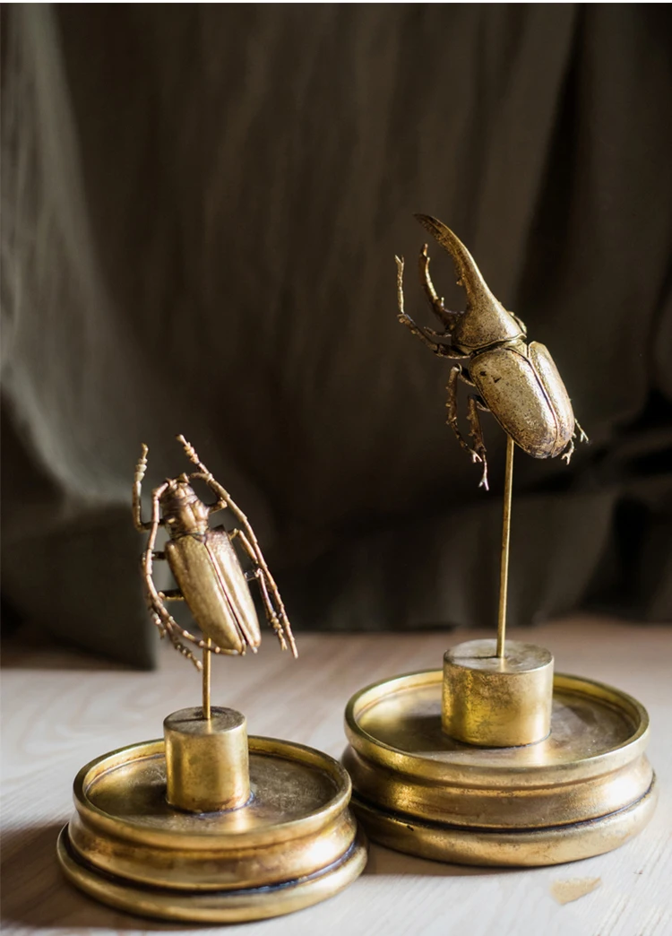 Home Decoration Metallic Beetle Specimen Golden Statue With Glass Cover Ornament Gift Desktop Decor Alternative Art Punk Roc