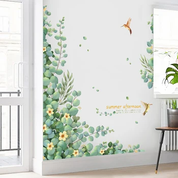 

Green Leaves Wall Stickers for Living room Bedroom Top of Wall Background Wall Decals Removable Vinyl PVC Wall Murals Home Decor