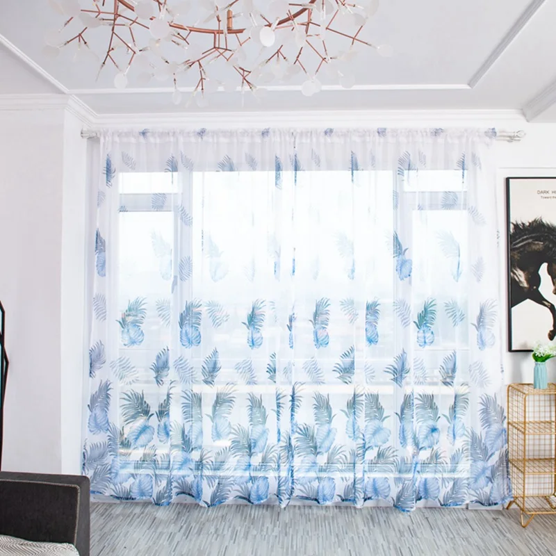 

Modern Floral Printed Sheer Curtains Decoration Modern Live Room Kitchen Curtain Voile Tulle Embroidered Window Short Curtains