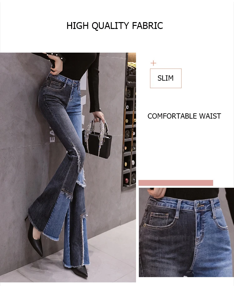 Vintage Patchwork Flared Jeans Ladies Stretch High Waist Skinny Boot-Cut Denim Trousers Mujer Fashion Denim Pants For Women 2021 gap jeans