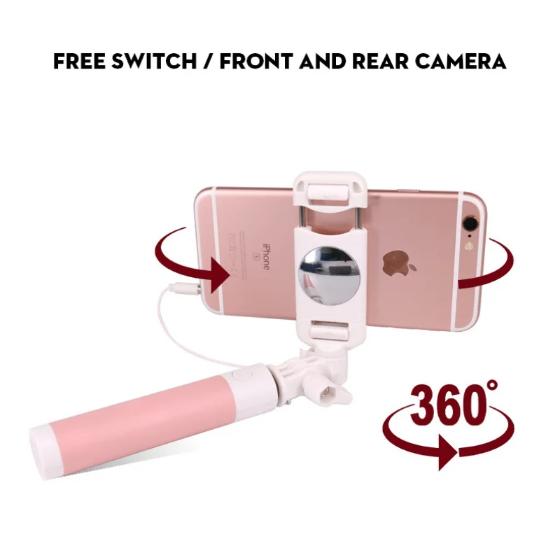 

3.5mm Mirror Selfie Stick for Iphone 6 6s Plus 5 5s Jack Smartphone Colorful Palo Selfie Monopod Stick Phone Holder