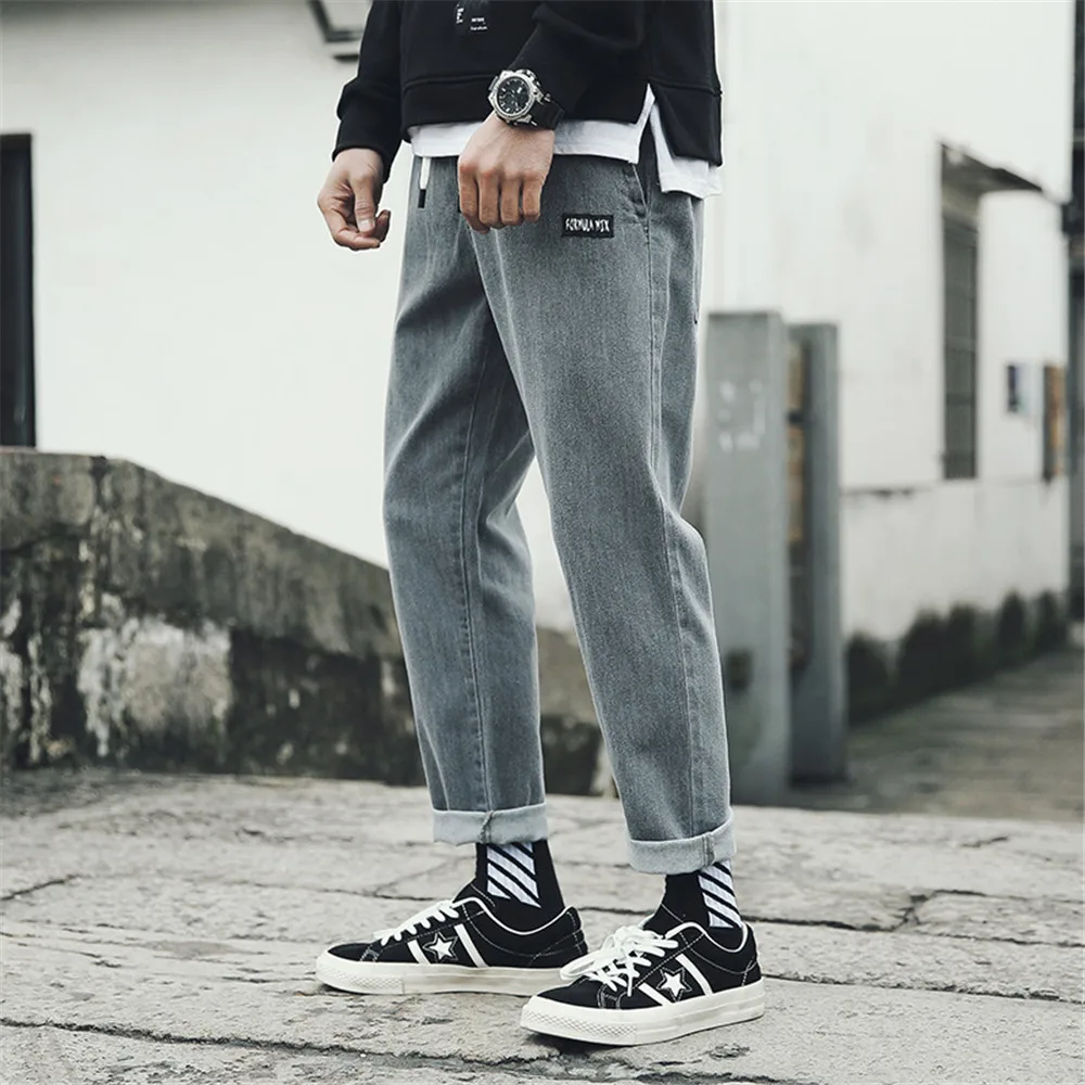 WWKK Men's New Autumn Sweatpant Letter Jeans Fashion Solid Color Trousers Men Wide Leg Sport Pants Male Elastic Stretchy Joggers