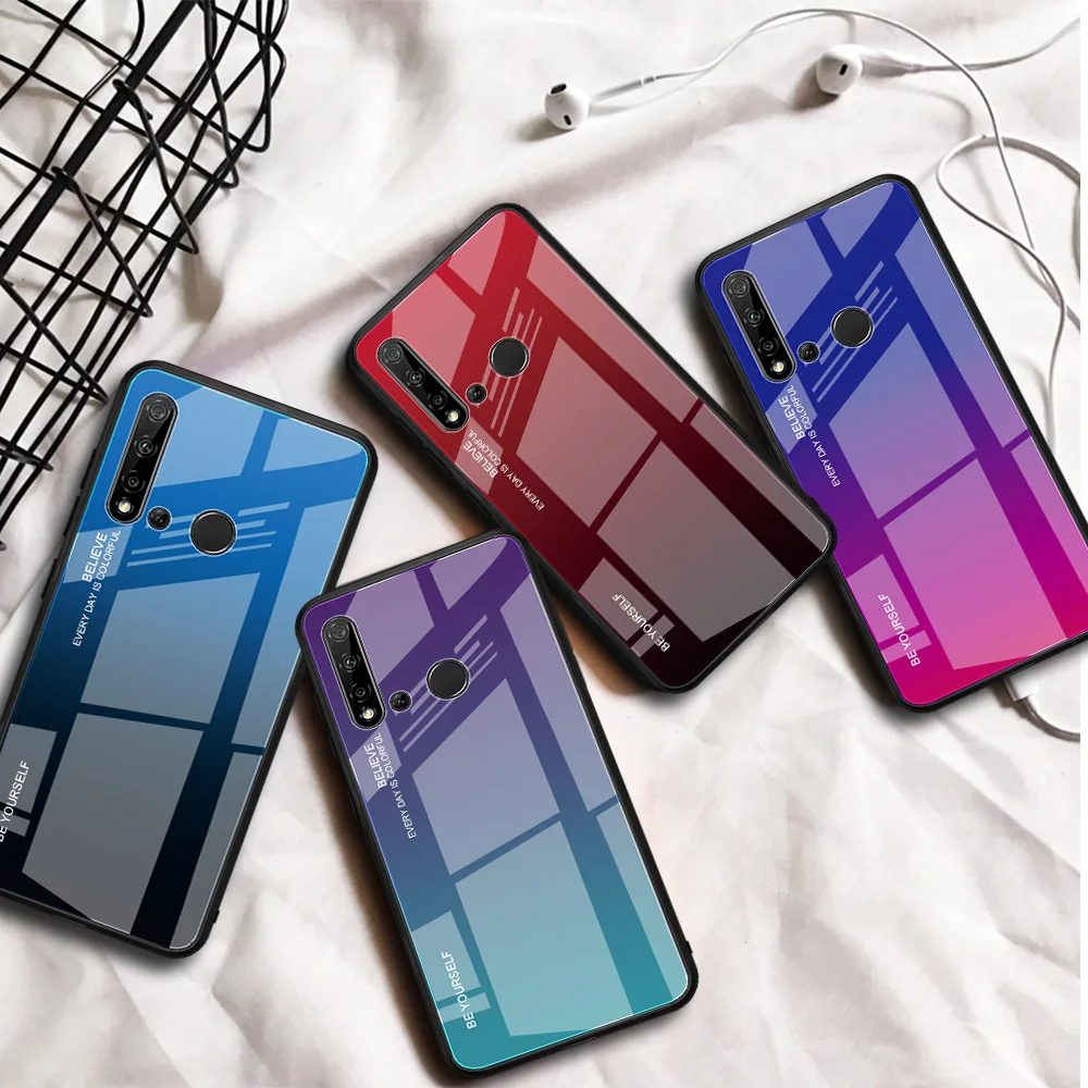 Чехол для телефона с градиентным закаленным стеклом для huawei P20Lite Y6 Y7 Y9 Prime Honor 9XPro 20 Lite Pro, стеклянный чехол для P Smart Z