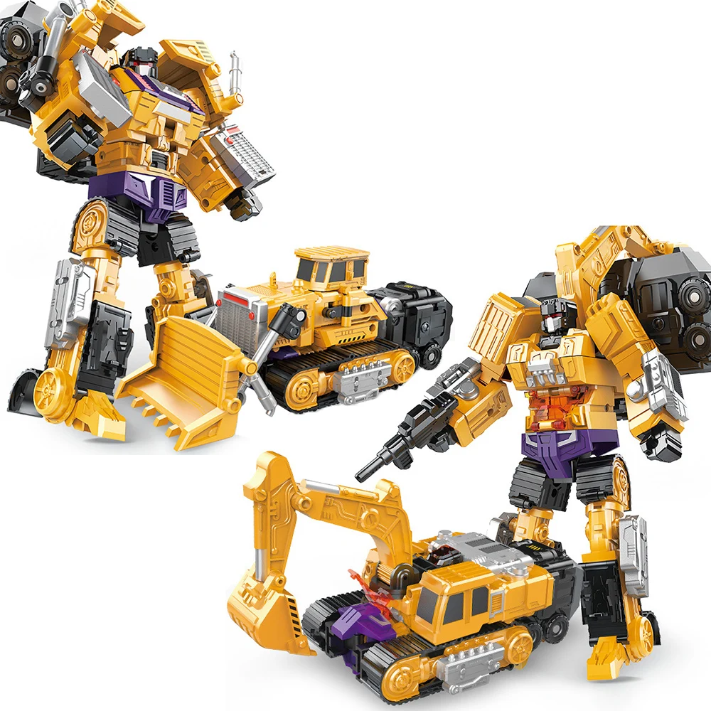 Transformation Robot Toy 6 in 1 Engineering Vehicle Model Educational Assembling Deformation Action Figure Car Toy for Children