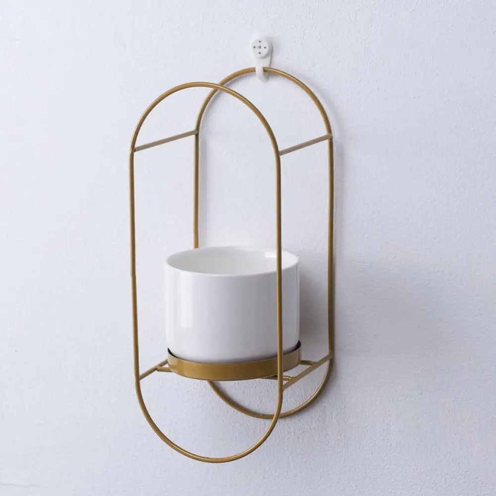 Modern Wall Hanging Flower Pot with Golden Metal Frame White Ceramic Planter Hanging Succulent Plants Pot Wall Decor Home Decor