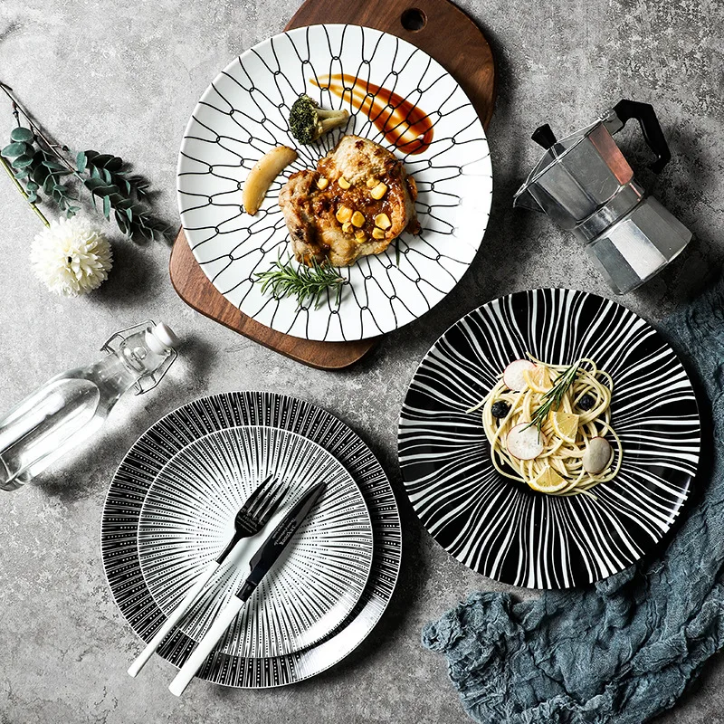 

Nordic Underglaze Color Ceramic Plates Home Western Food Steak Dessert Salad Flat Tray Food Storage Kitchen Decorate Tableware