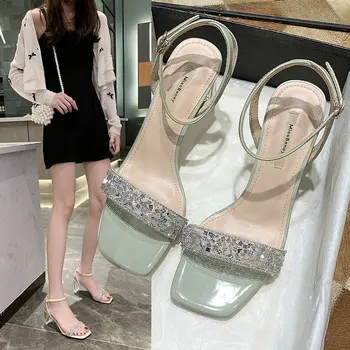

Sandals women's 2020 open-toed high-heeled shoes women's comfortable thick-heeled rhinestone sandals women's fashion
