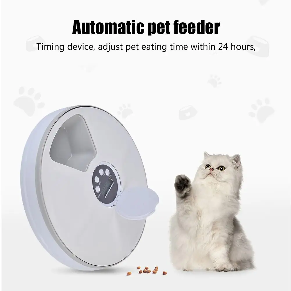 

Automatic pet feeder timing 6 food compartments for dog cat rabbit and small animals dry and wet food plate