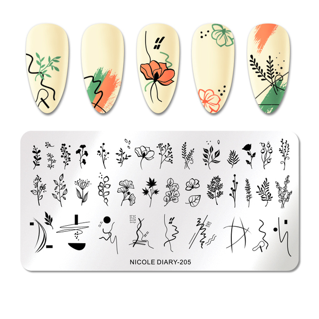 DIARY Line Flower Nail Stamping Plates Chinese Style Letter Pattern Nail Art Stamp Templates Face Leaf Printing Stencil
