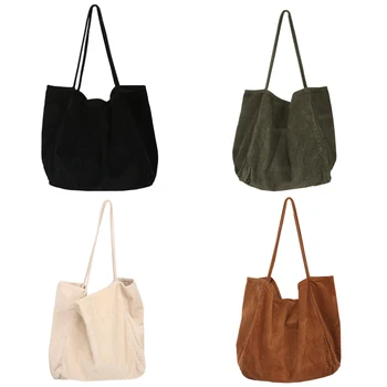 

Fashion Retro Women's Corduroy Shoulder Bag Large Capacity Travel Leisure Handbag Folding Reusable Shopping Bag