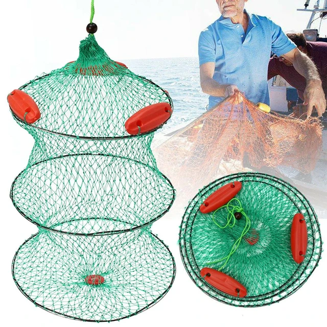 Folding Round Nylon Fishing Bait Net Mesh Trap Cast Minnow Crab