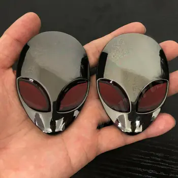 

2x Big Gun Metal Alienware Alien Head UFO Car Trunk Emblem Badge Decal Sticker