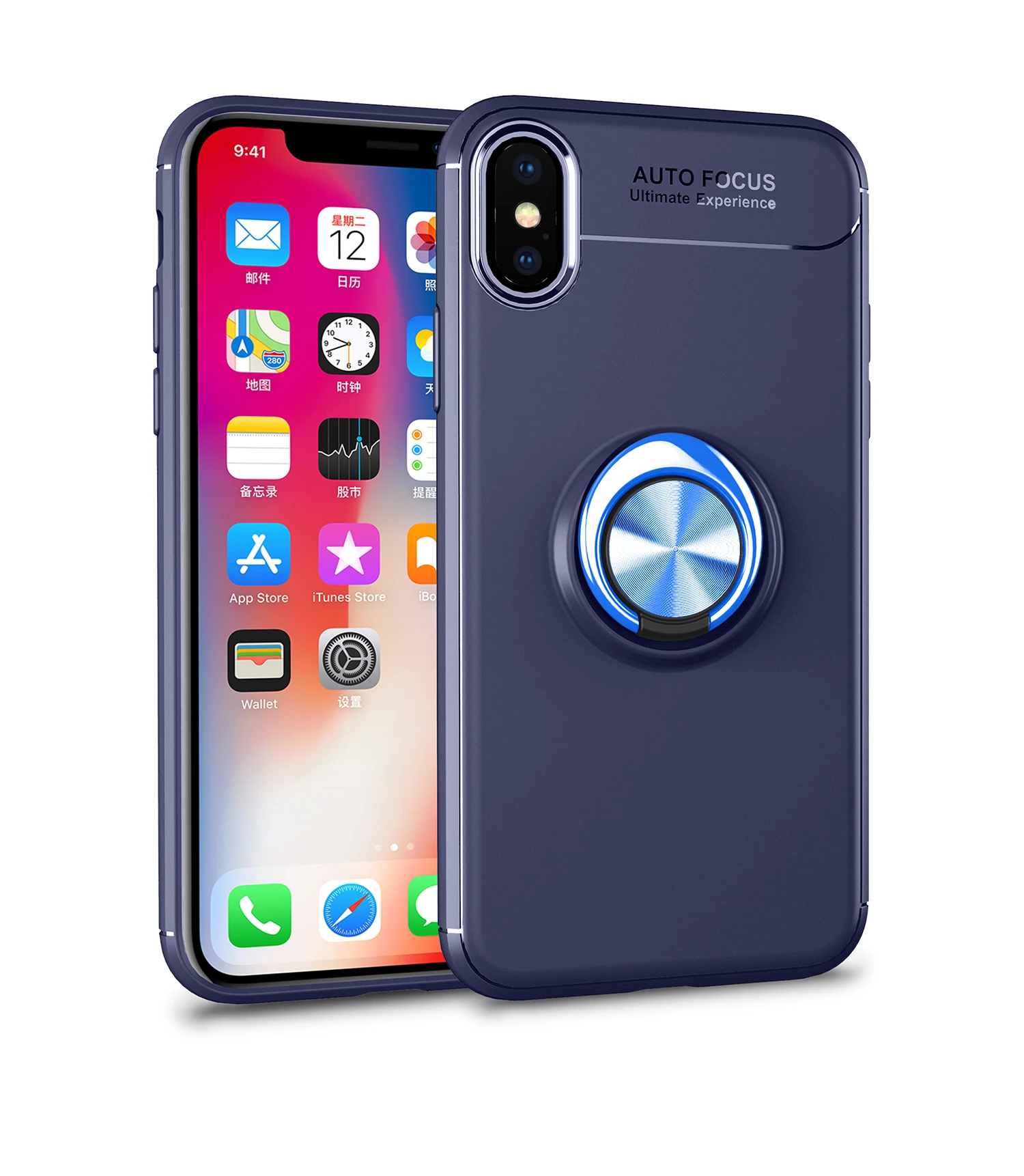 Blue Мягкий чехол с кольцом на палец для iphone XS MAX XR 7 8 6X10 6S Plus матовый Силиконовый чехол для телефона с автофокусом - Цвет: Blue