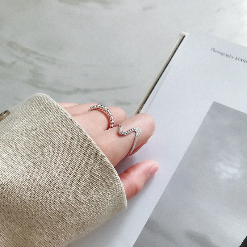 925 Sterling Silver Rings For Women Twisted Wave Open Ring Vintage Resizable Handmade Anillos De Plata 925 De Ley Mujer Jewelry