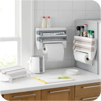 

Kitchen Organizer Cling Film Sauce Bottle Storage Rack Tin Foil Paper Towel Holder Kitchen Shelf Plastic Wrap Cutting